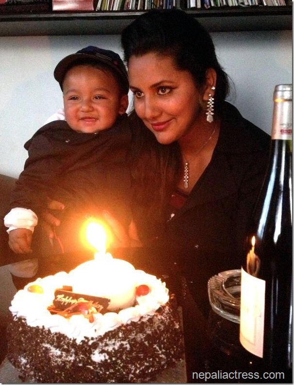 richa ghimire birthday cake and son.